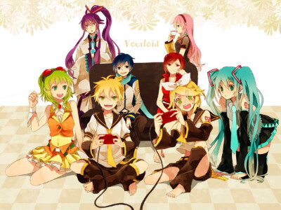 V家 vocaloid miku 初音未来 Luka meiko 起音美可 kaito 始音海人rin 镜音铃 len 镜音连 gumi V家全家福 二次元 动漫