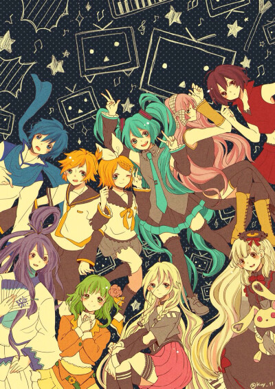 V家 vocaloid miku 初音未来 Luka meiko 起音美可 kaito 始音海人rin 镜音铃 len 镜音连 gumi V家全家福 二次元 动漫