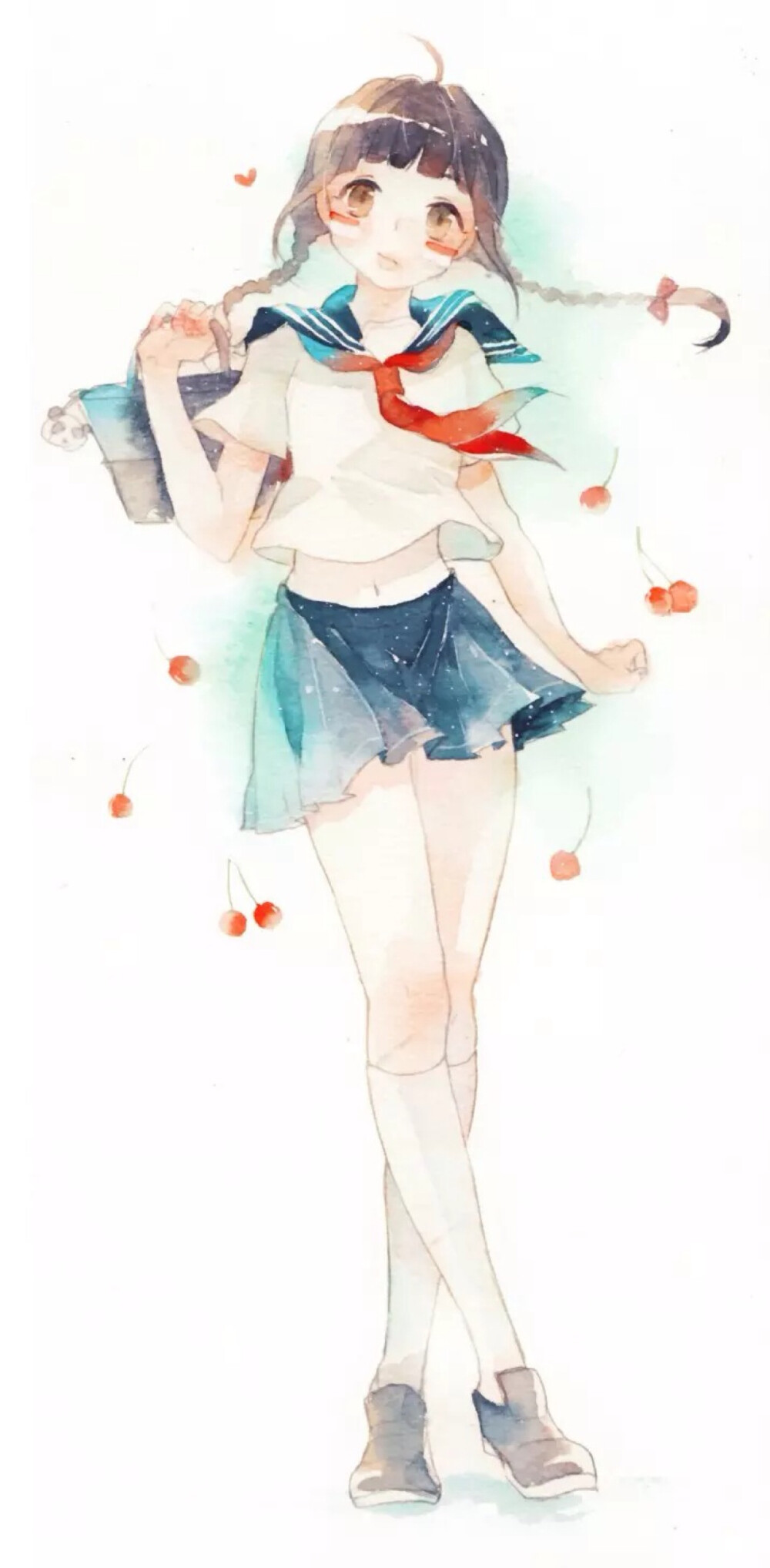 唯美水彩少女小清新温馨治愈樱桃萌二次元高清壁纸