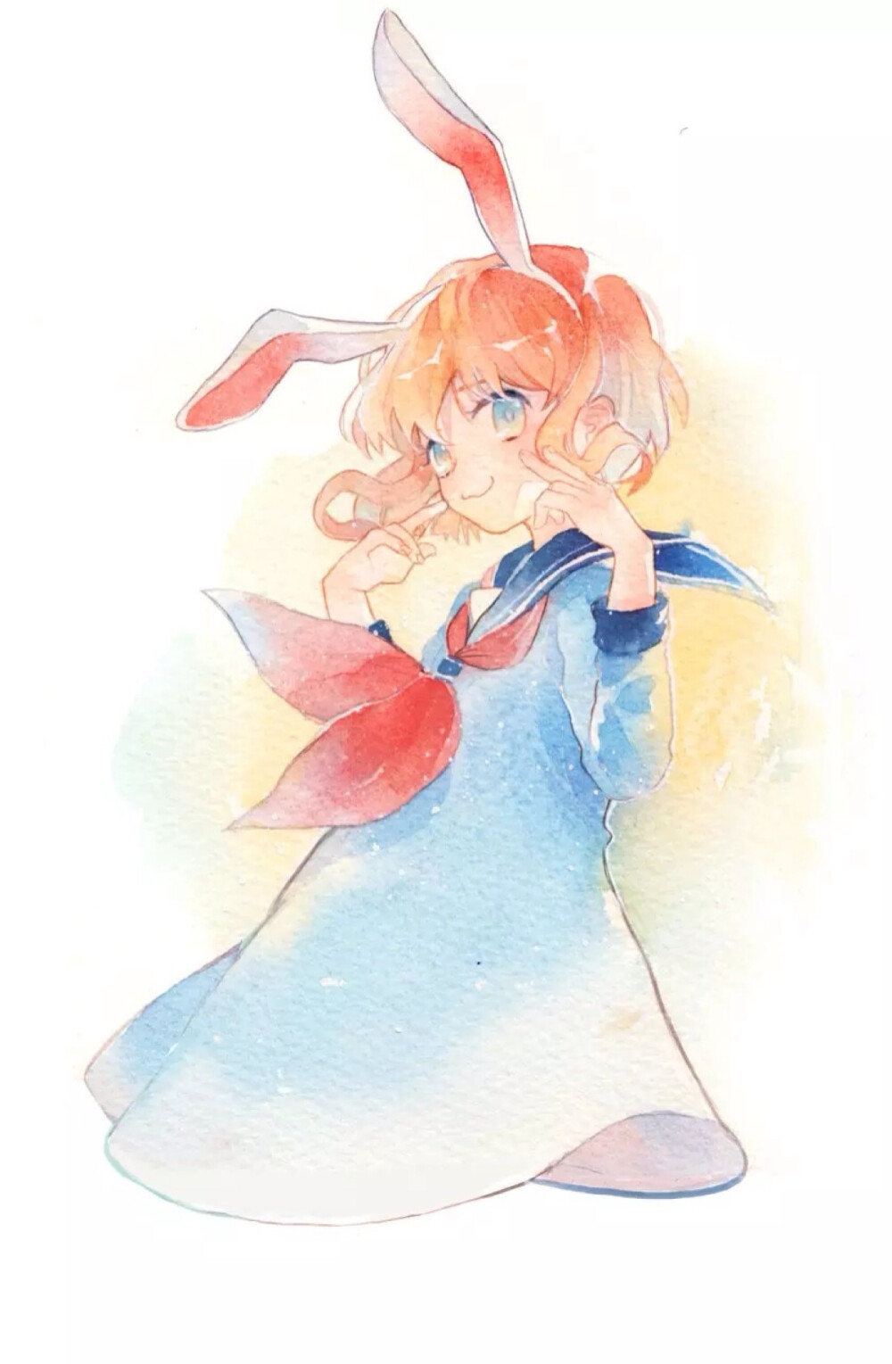 唯美水彩兔耳少女小清新温馨治愈花萌二次元高清壁纸