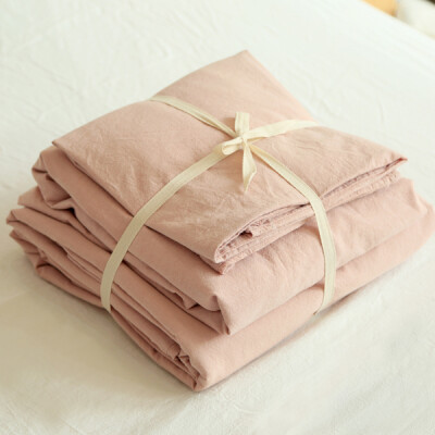 纯色粉色无印良品全棉针织四件套被罩出口日本床品日式简约