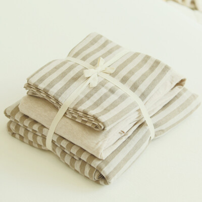 无印良品muji简约全棉针织四件套被罩出口日本床品水粉条纹