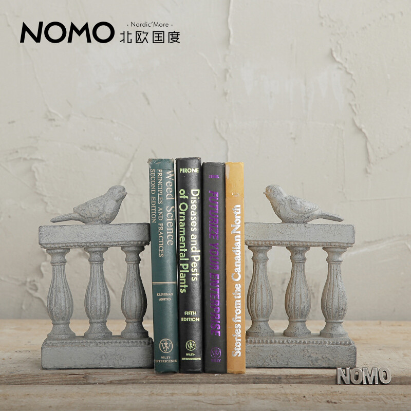 北欧国度 美式乡村创意书靠 树脂工艺品摆件书立木石柱上小鸟书挡