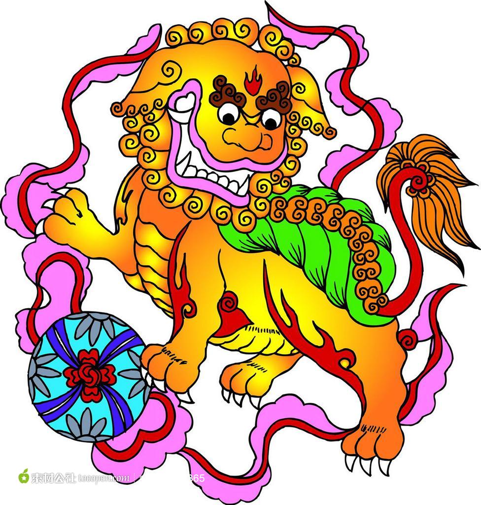 狮子舞绣球吉祥图案