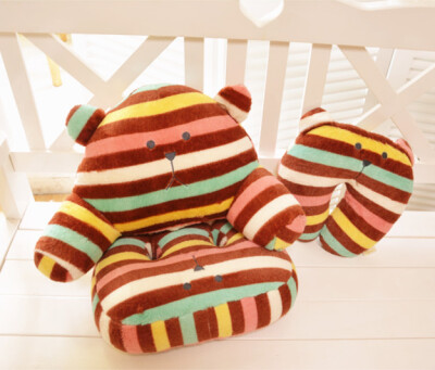 日单可爱卡通梨花兔系列巧克力条纹大熊抱枕 腰枕 坐垫 U型午休枕