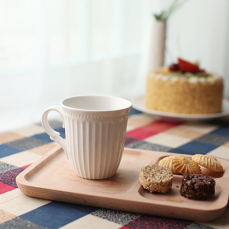 欧式简约出口 纯白巴洛克陶瓷器早餐杯咖啡杯牛奶杯水杯茶杯