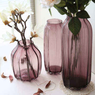 果子家卡莎慕欧式复古纯手工玻璃花瓶 紫色透明大号花瓶 花器