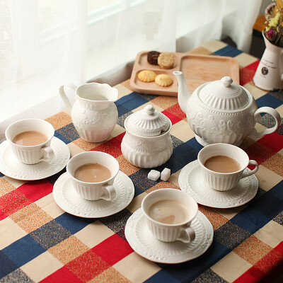 欧式简约出口浮雕陶瓷 巴洛克咖啡具咖啡杯碟咖啡壶奶壶糖罐