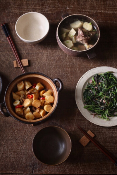 2015.12.07午餐：白米饭/冬笋鸭汤/砂锅山药/清炒红苋菜