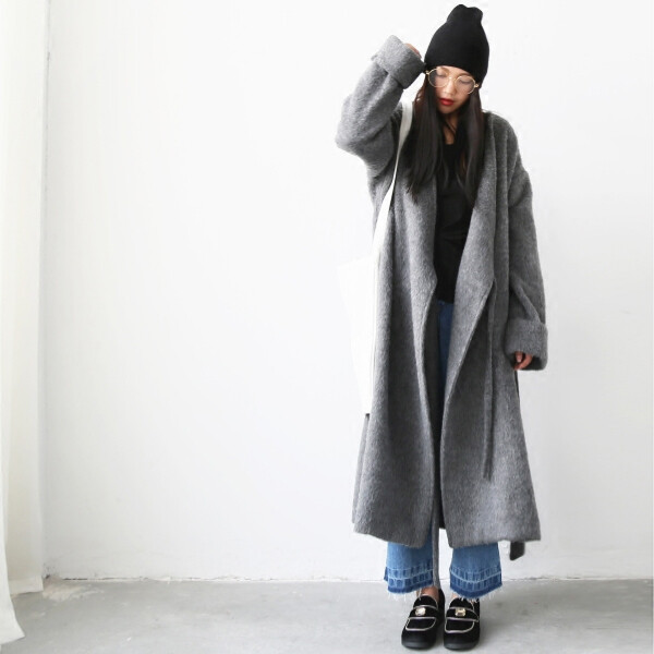 inso原创独家自制 设计感日式简约系带 宽松廓型长款毛呢大衣
