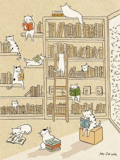 一屋子爱看书的猫。