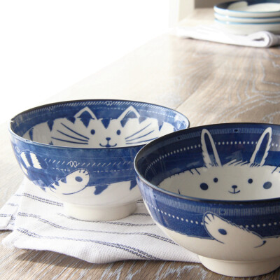 日本日式餐具 手绘卡通龙猫小兔陶瓷碗 分餐米饭碗小汤碗面碗
