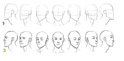人体 头 线稿 各个角度 结构 面部
