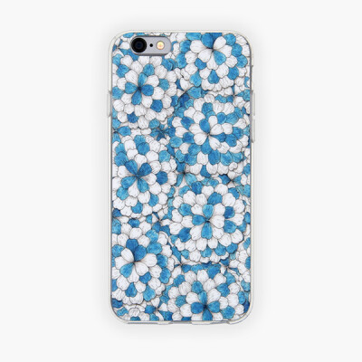 iphone6s手机软壳 苹果透明边原创意木与石蓝白花瓣保护塑胶套