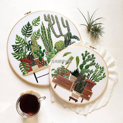 常居美国纽约的刺绣艺术家Sarah K Benning，专注于现代、新式的刺绣风格，绿叶植物和仙人掌都是她的主要创作主题。