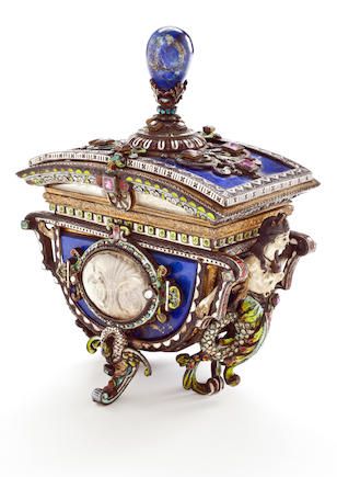 搪瓷、青金石首饰盒,19世纪