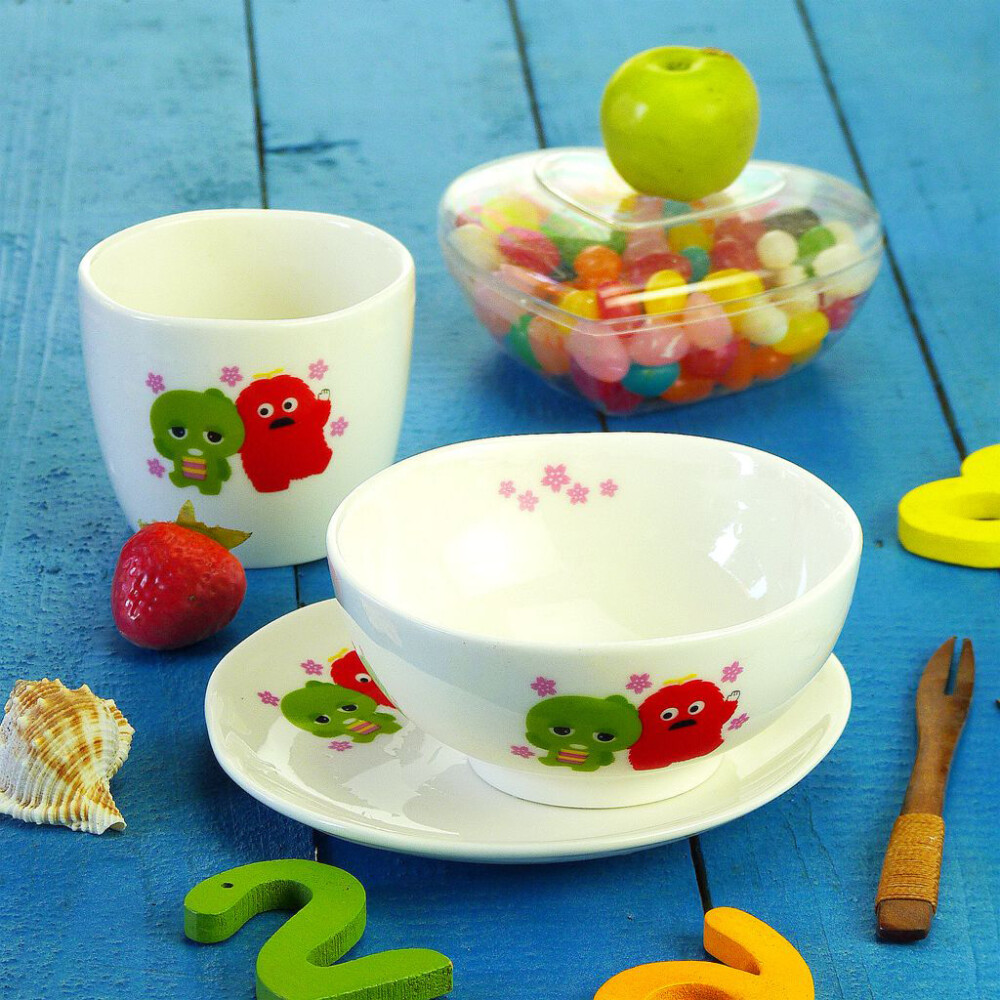 出口日本超萌可爱卡通 卡查宾 穆库陶瓷器儿童餐具 碗杯子碟子