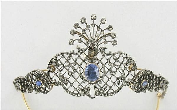 蓝宝石和钻石头饰，c1880