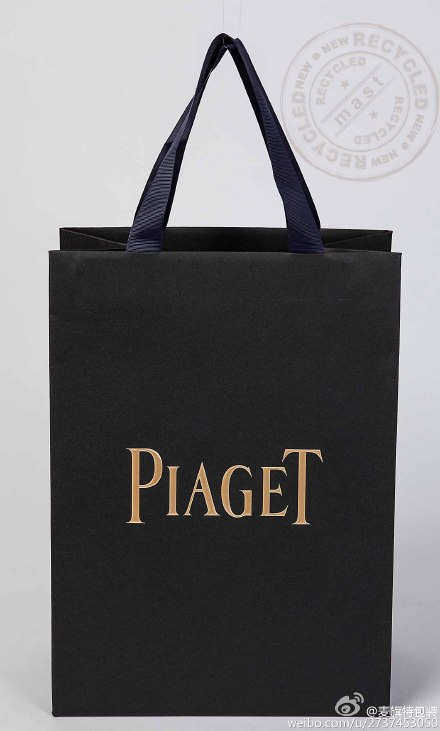 瑞士品牌 PIAGET(伯爵)手表纸袋。 黑牛皮纸250克/齿轮压痕/LOGO凹凸烫金/2.5cm涤棉手提绳