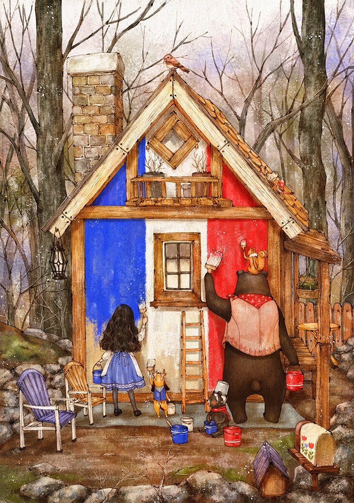 齐齐动手，给小屋换新衣 ~ 来自韩国插画家Aeppol 的「森林女孩日记」系列插画。