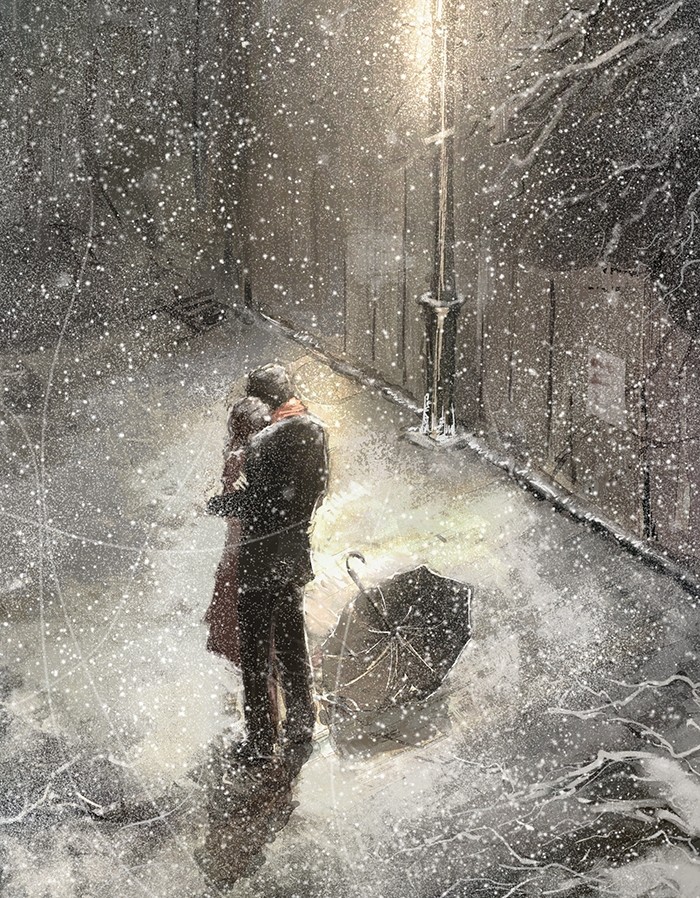 情侣。美图。头像。落雪。插画。灯光。雨伞。拥抱。甜蜜。