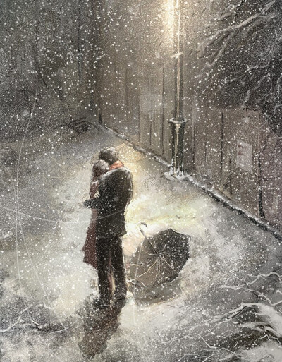 情侣。美图。头像。落雪。插画。灯光。雨伞。拥抱。甜蜜。