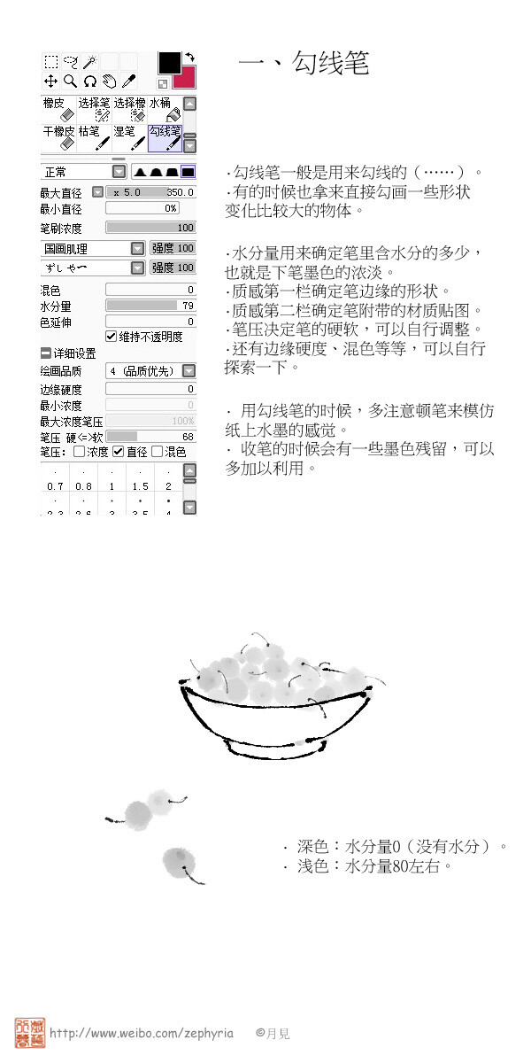 SAI仿水墨笔刷教程-汜沨__涂鸦王国插画