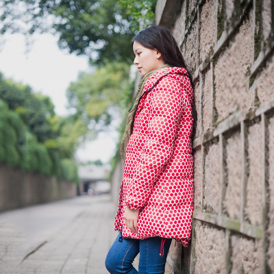 那木家秋冬韩版圆点中长款宽松羽绒棉服外套女