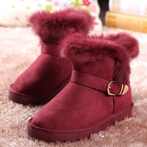 人本冬款毛绒雪地靴女 韩版纯色学生短筒靴搭扣棉靴子