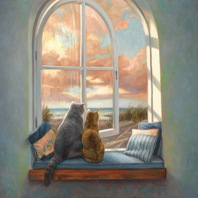 猫咪系列油画作品欣赏 美国画家Lucie Bilodeau