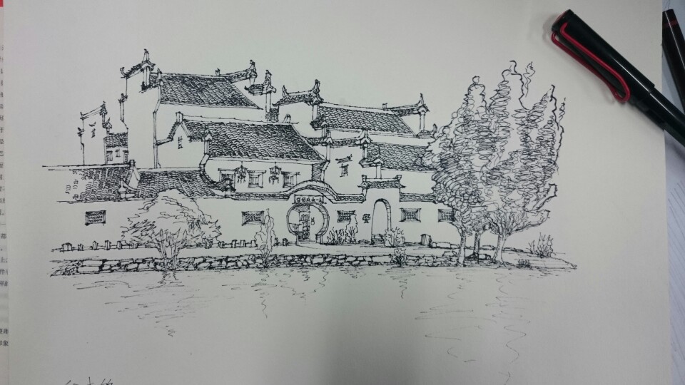 建筑手绘，铅笔画 炭笔画，钢笔画，建筑风景，