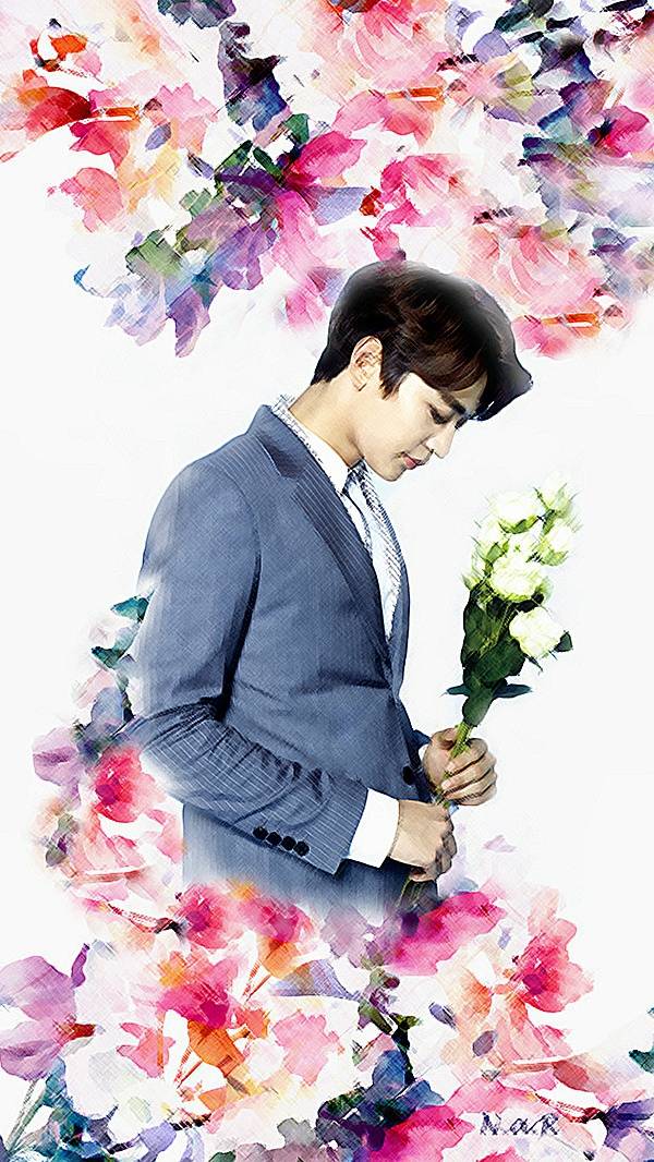【花与美男#美男团】手机壁纸 手绘 插画 美男 迷醉~