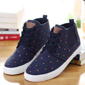 人本秋款加厚高帮帆布鞋男款韩版学生系带超透气运动休闲板鞋