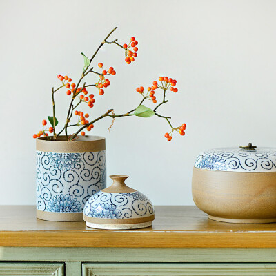 美锦居新中式美式乡村手工彩绘陶瓷储物罐花瓶