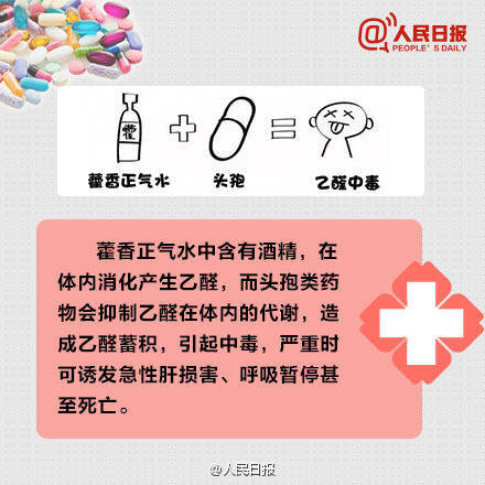 转自:人民日报 【扩散！这些物品千万不能混用，会致命！】冬季感冒多发，很多人会在家自行服用感冒药，但是千万注意，感冒药、退烧药和镇痛药混用，会引起肝衰竭甚至死亡！此外，藿香正气水+头孢=乙醛中毒，降压药+柚子=血压骤降，布洛芬+萘普生+阿司匹林=胃肠道出血…更多↓这些物品千万不能混用，转发提醒身边人！