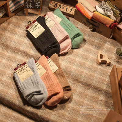 全店任意8双 素色复古袜提花兔羊毛袜 纯色保暖秋冬女长袜子