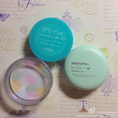 HABA防晒粉饼、innisfree薄荷粉饼，muji散粉【具体功课看另外发布的三则】