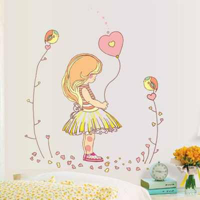 墙贴 小清新儿童房装饰卧室幼儿园教师布置可移除 爱心女孩贴画