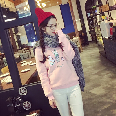 冬装韩版潮学生韩国长袖圆领可爱加绒加厚卫衣女套头宽松