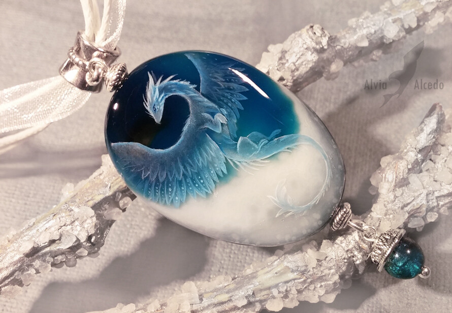 【天空龙】小型手工油画在石头上,小得多,比照片! 100%手工绘画。 画的油画颜料,由一个特殊损害保护漆。