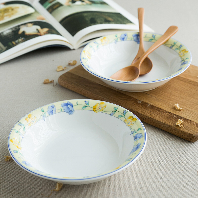 陶趣居日本进口黄紫雅奔欧式新骨瓷深盘汤盘釉上彩西式餐厅配件瓷