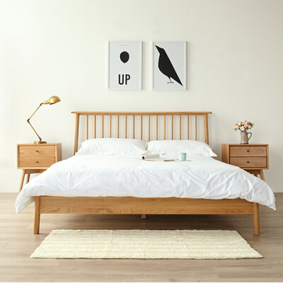 极美家具北欧日式MUJI宜家卧室全纯实木床1.5 1.8米双人床橡木床