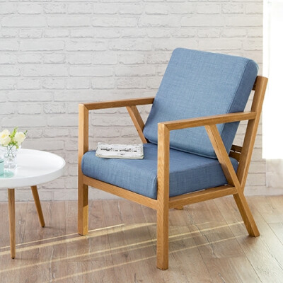北欧小户型单人沙发布艺转角沙发纯实木单人沙发椅宜家休闲咖啡椅