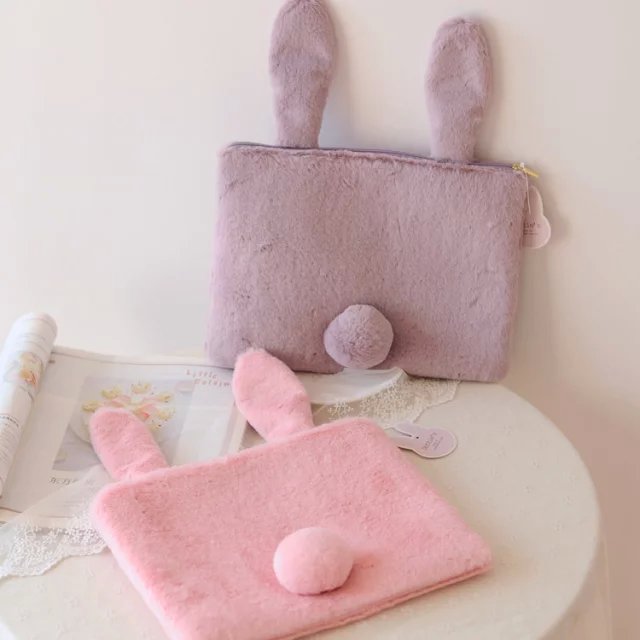 好手感韩版兔耳朵ipad毛绒保护套平板包收纳整理包手抓包化妆包