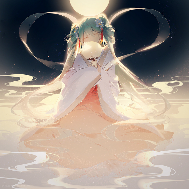 miku~ 中秋明月（可放大） #初音# #二次元#