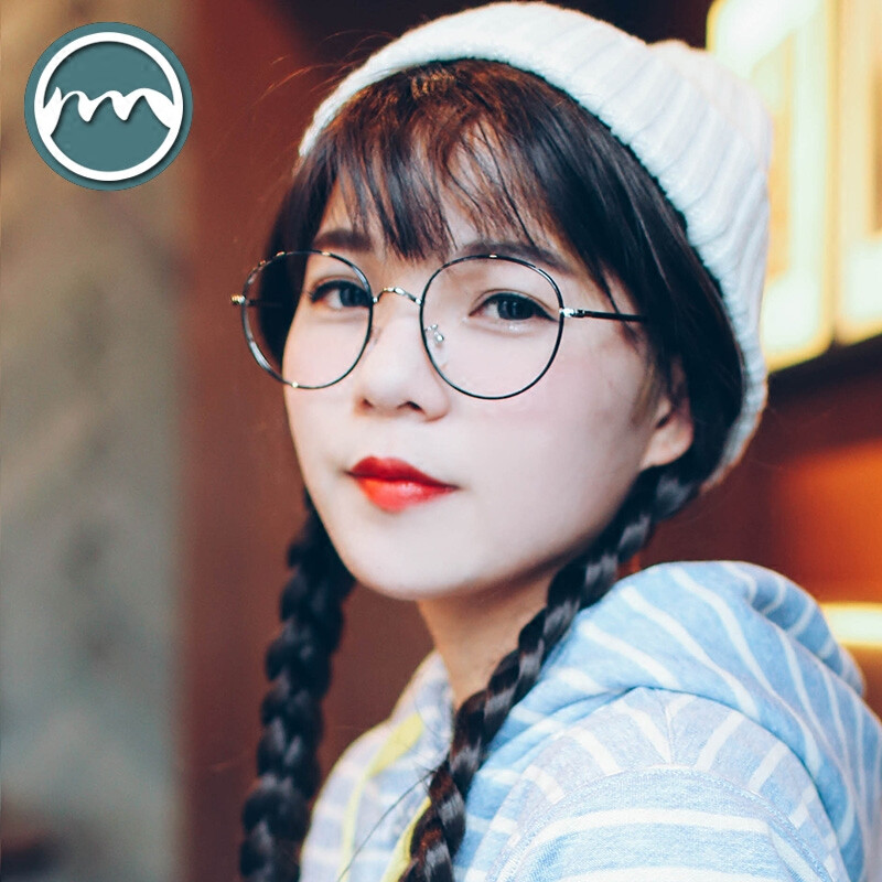 墨守复古日系学院风板材金属大圆框眼镜女潮韩版细边近视眼镜架男