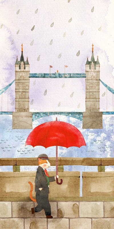 Tower Bridge 伦敦的故事 ~ 韩国画师origomo《女孩与猫咪的旅行》系列插画