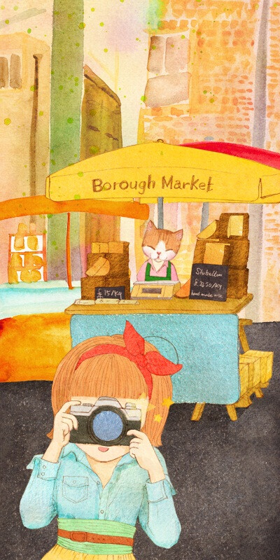 Borough Market 伦敦的故事 ~ 韩国画师origomo《女孩与猫咪的旅行》系列插画