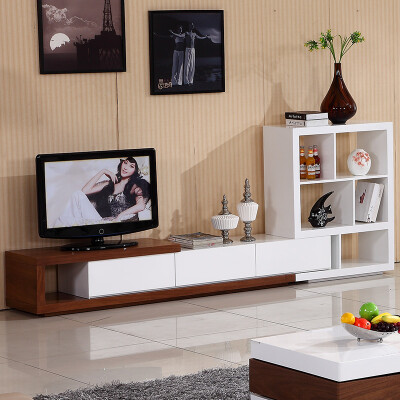 简约现代电视柜 地柜功能拉伸储物柜 白色烤漆电视柜组合客厅家具