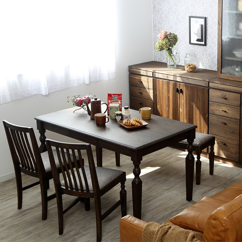 越茂 实木餐桌椅组合 餐桌椅组合 实木餐椅 仿古餐桌 餐椅
